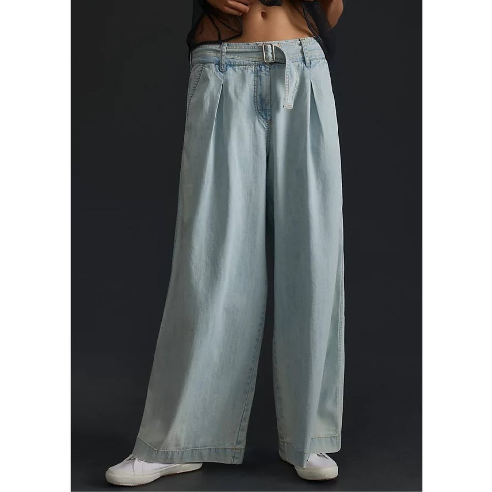 Anthropologie Pilcro Pleated High-Rise Wide-Leg Belted Jeans - 31 Waist